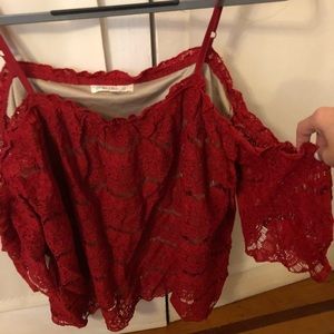 Love Fire Red Lace off the shoulder top